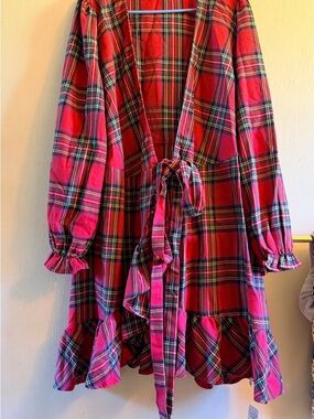 Cupshe Red Plaid Long Sleeve Tie-Waist Dress